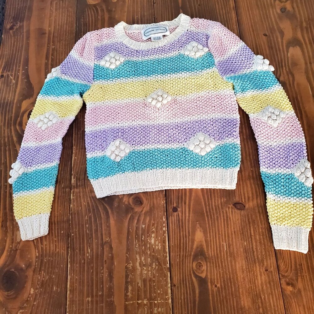 Adrienne Vittadini Pastel Cottagecore Knit Sweater Cotton Textured Long Sleeve S